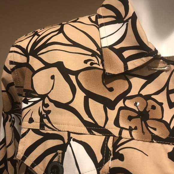 Alfred Dunner brown white black collared button-down jacket floral design SZ.16w - Picture 4 of 12